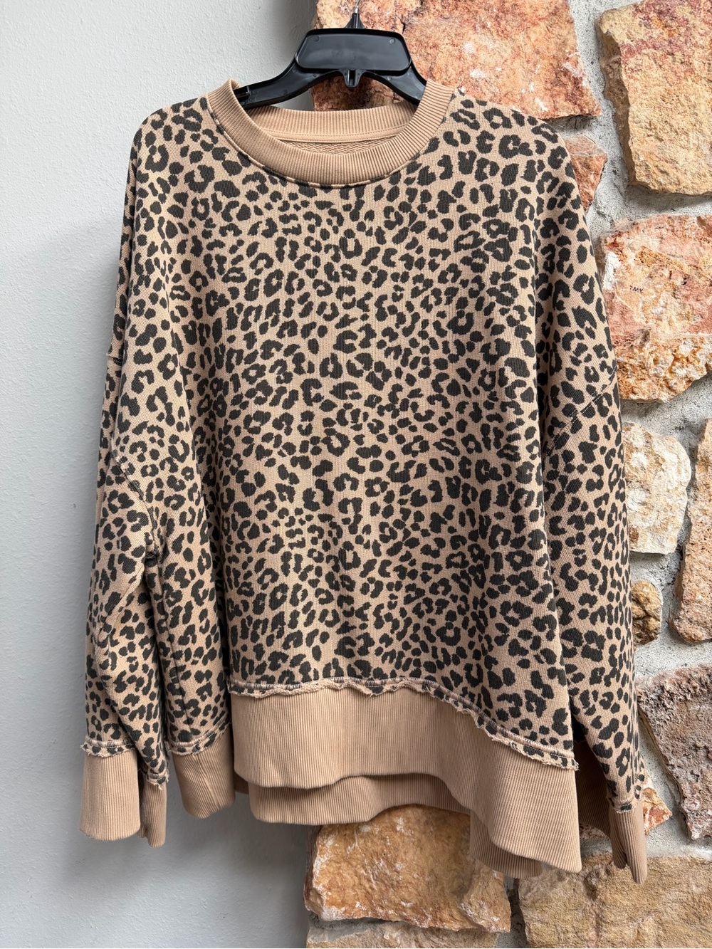 American Eagle Outfitters Tan and Black Leopard Print Crewneck Sweater